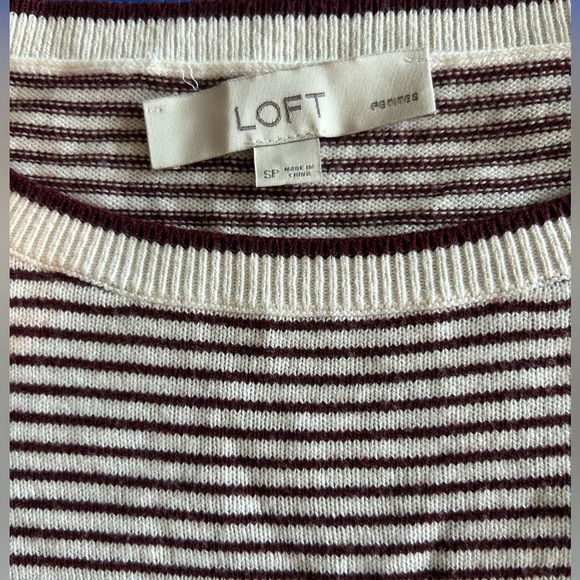 Loft Sweater Knit Striped Ruffle Cuff Cream Maroon Red Size Small Petite - Picture 5 of 8